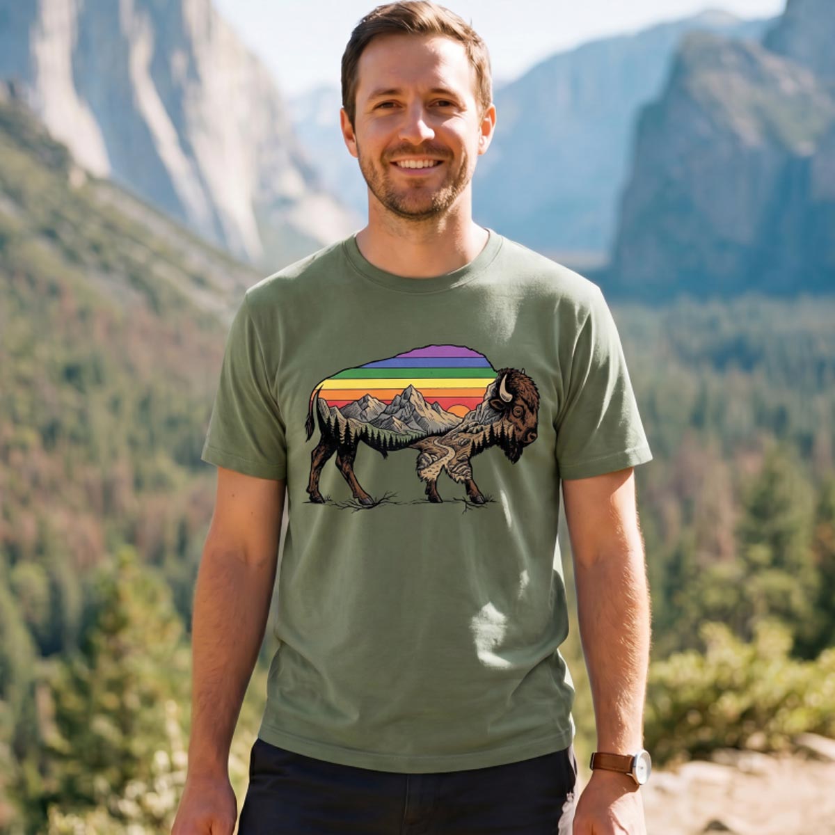 Mountain Sunset Bison Silhouette T-Shirt