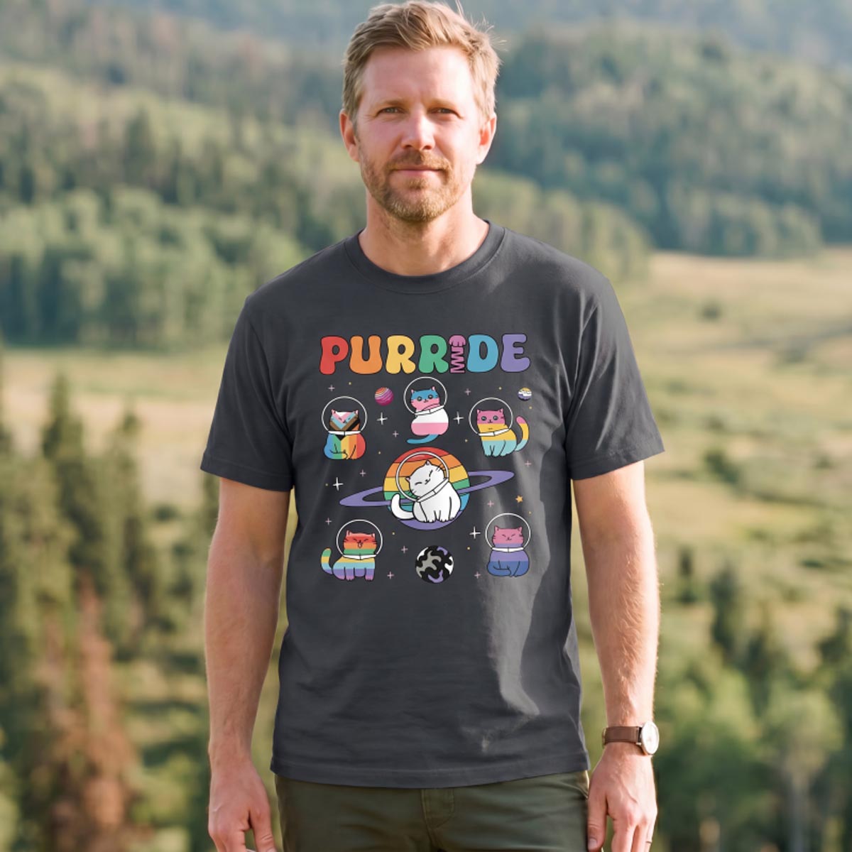 Purride Space Cats Rainbow T-Shirt