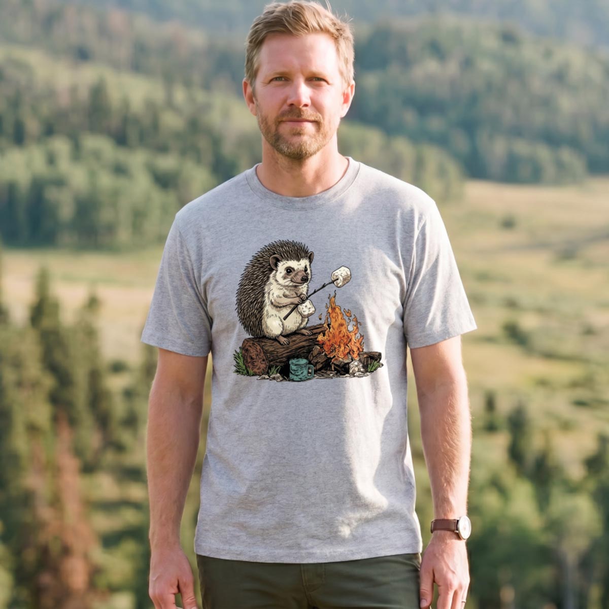 Hedgehog Roasting Marshmallow Campfire T-Shirt