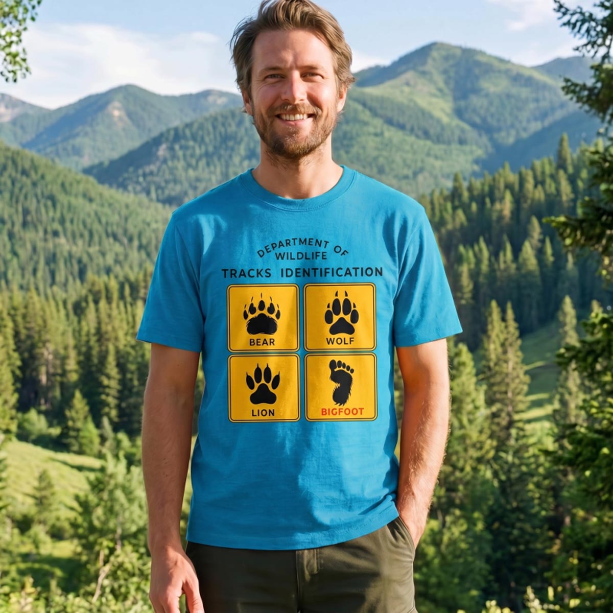 Department of Wildlife Tracks Identification Bear Wolf Lion Cryptids T-Shirt