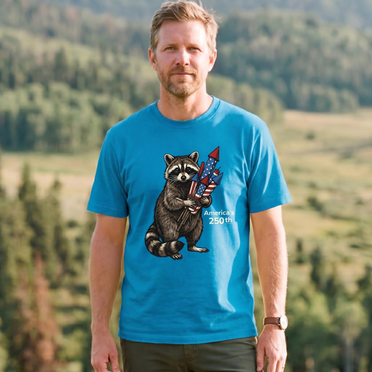 Raccoon America’s 250th Fireworks T-Shirt