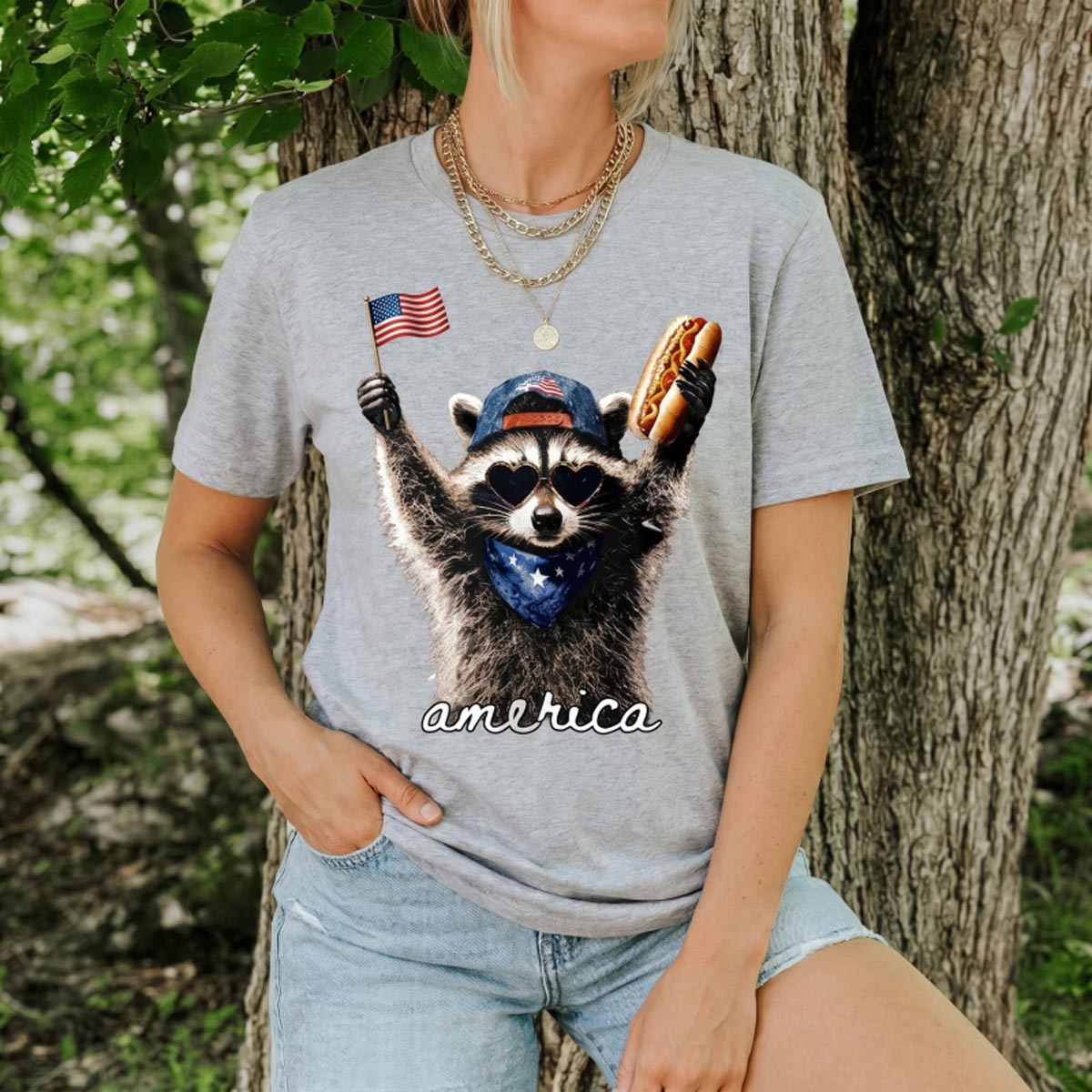 Patriotic Raccoon America T-Shirt