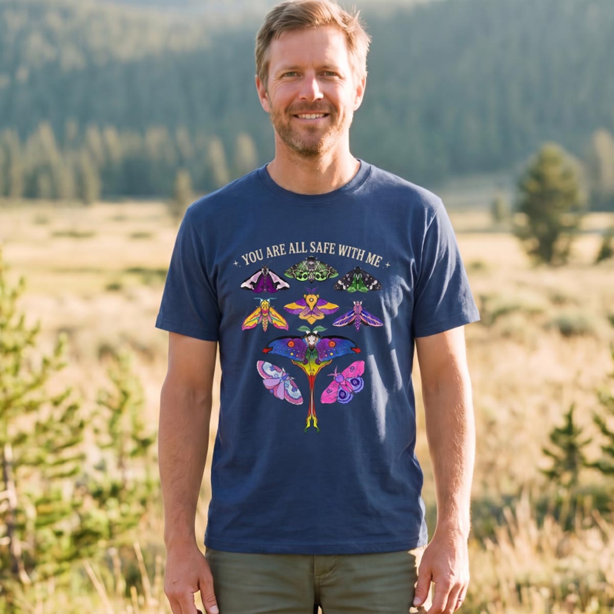 You Are Safe With Me Colorful Moth T-Shirt
