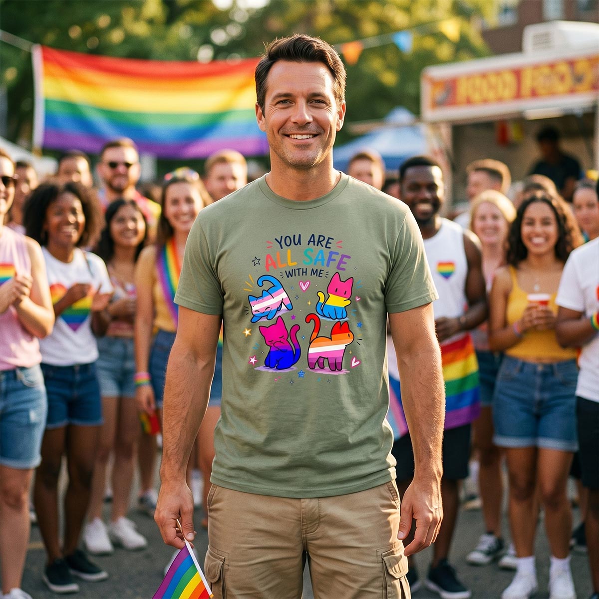 You Are All Safe With Me Rainbow Cat T-Shirt