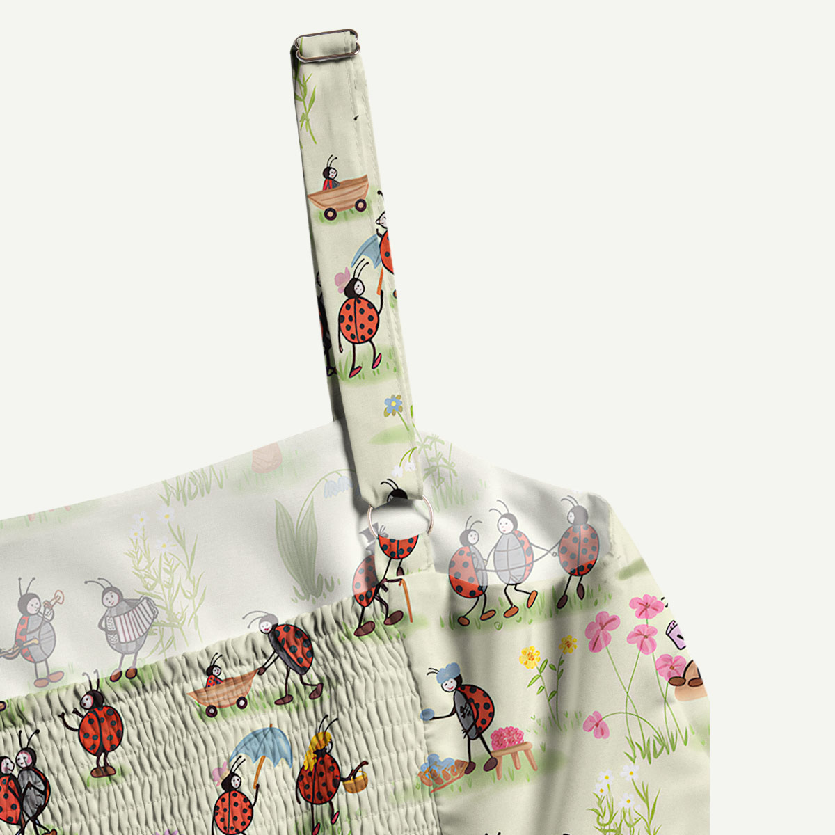 Ladybug and Flower Straps Maxi Dress With Pockets