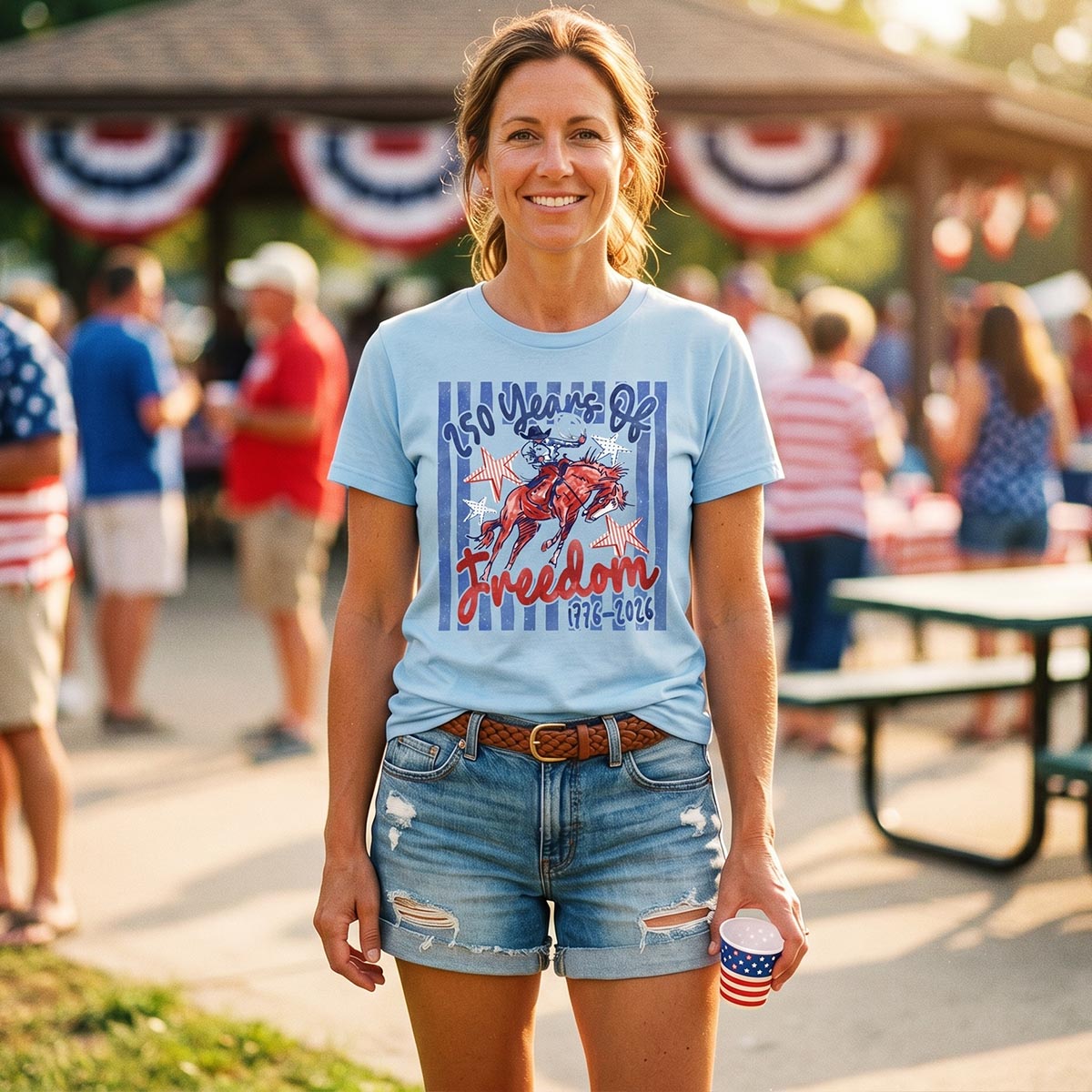 Retro Patriotic Cowboy Horse Riding Freedom T-Shirt