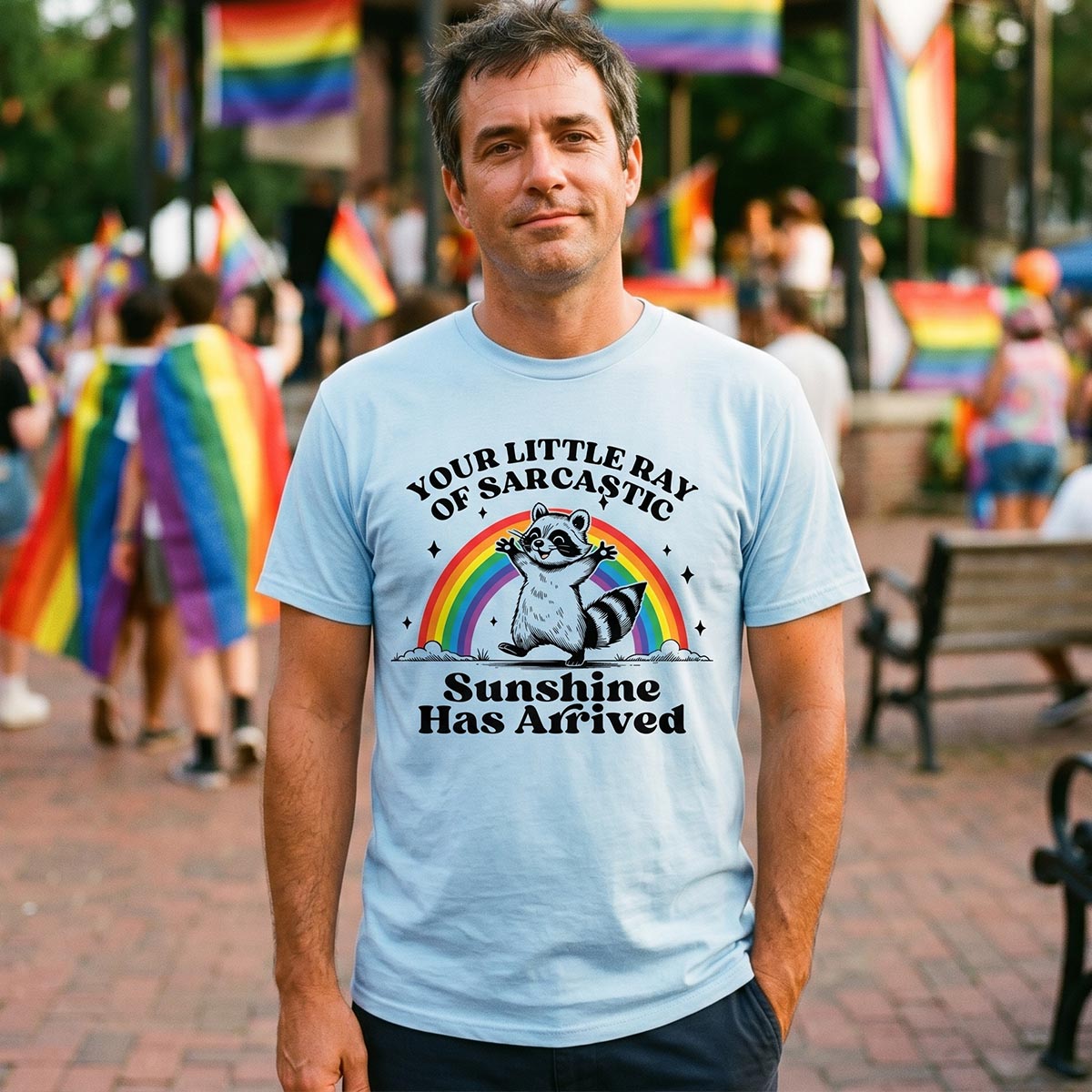 Funny Raccoon Sarcastic Sunshine Rainbow T-Shirt