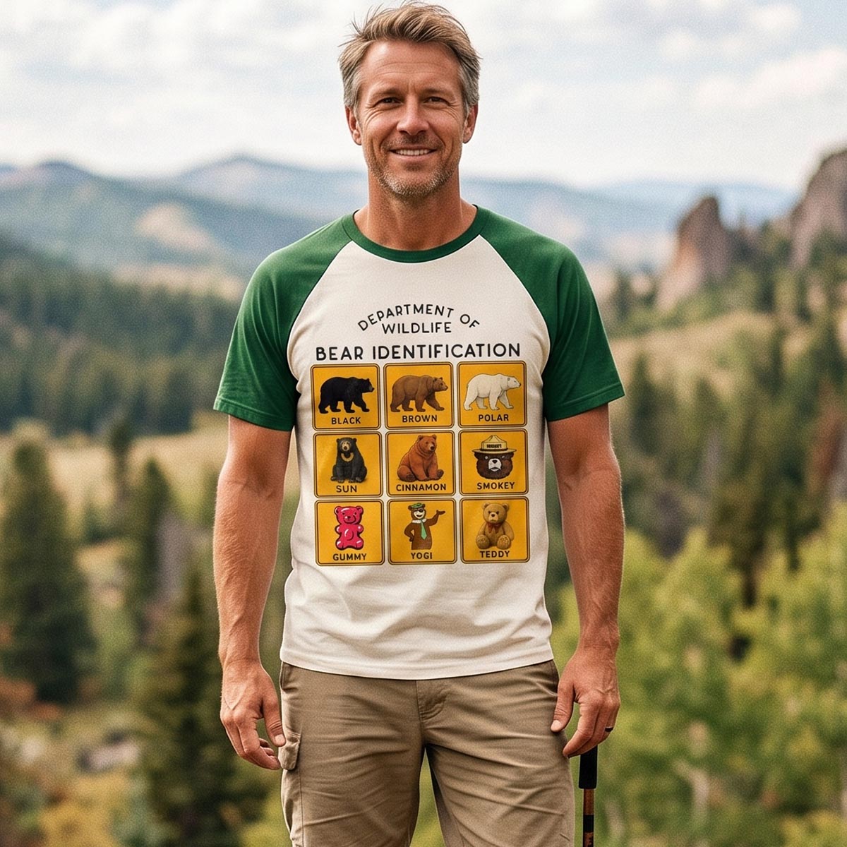 Department of Wildlife Bear Identification Gummy Bear Raglan T-Shirt