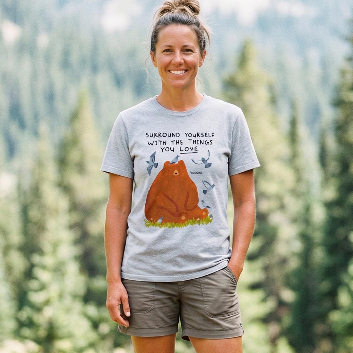 Wildlife Bear and Pigeons Inspirational T-Shirt