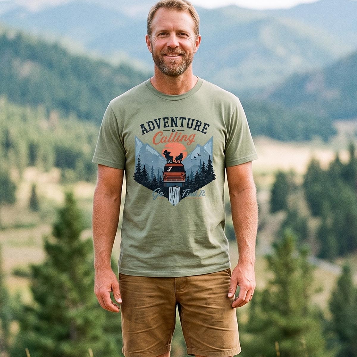 Adventure Is Calling Camper Van Mountain T-Shirt