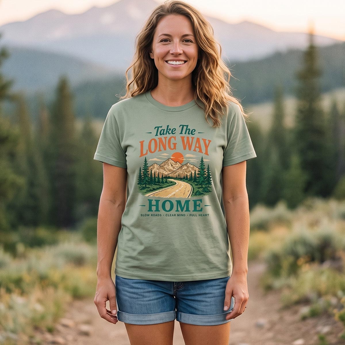 Take The Long Way Home Mountain Road T-Shirt