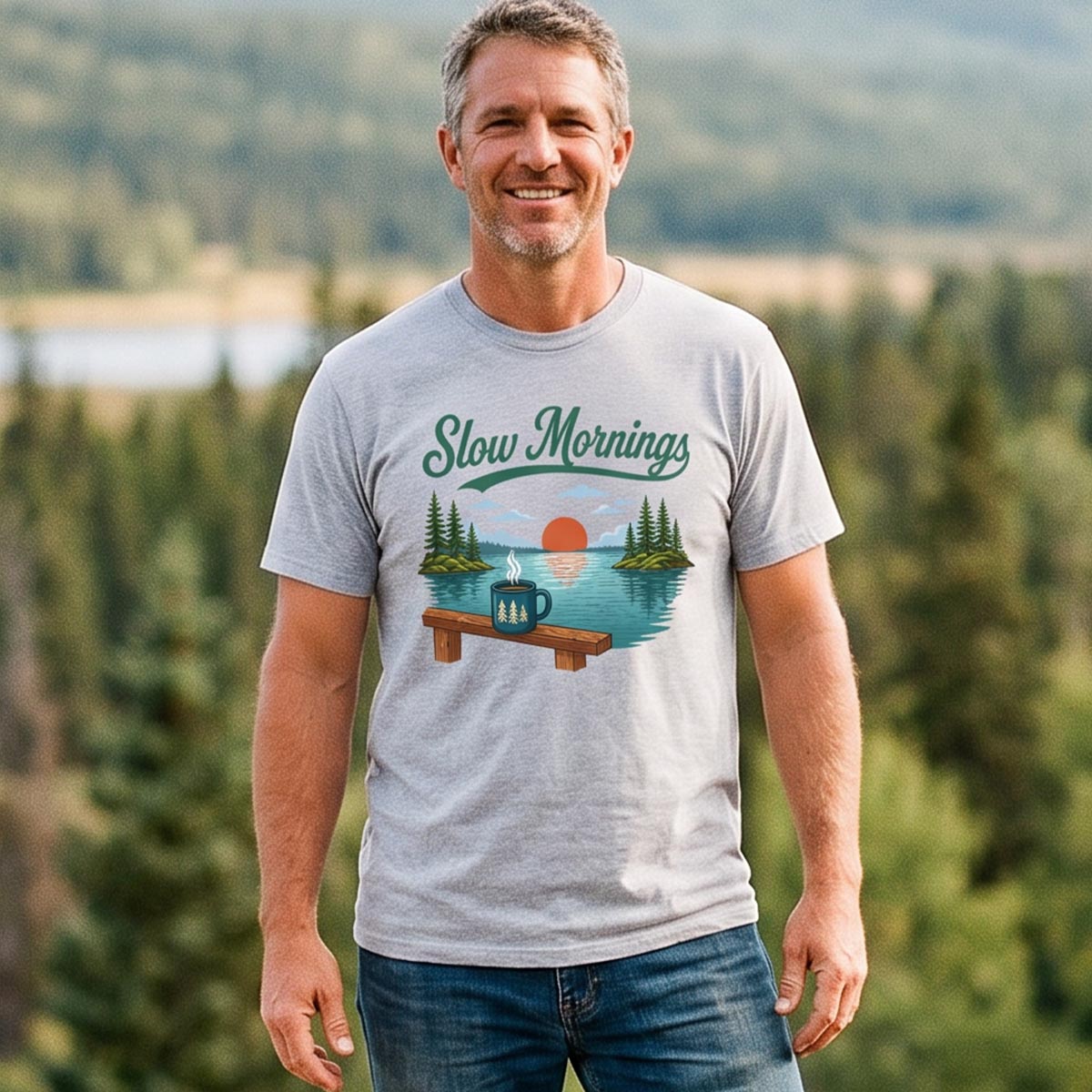 Slow Mornings Lake Coffee T-Shirt