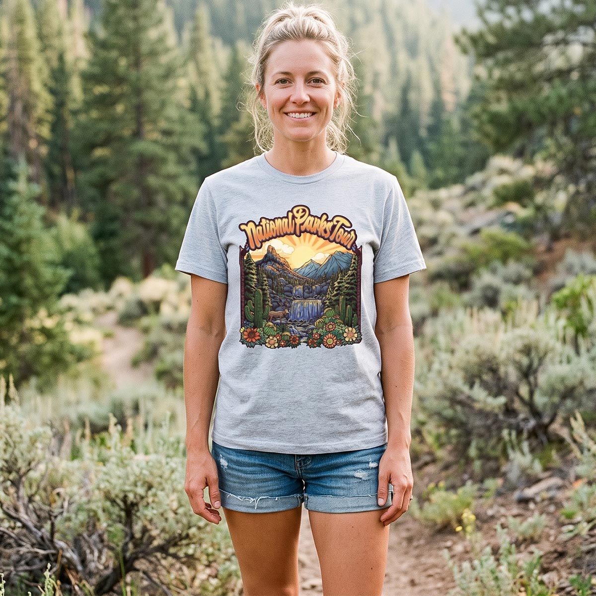 Mountain Waterfall Scenic Landscape National Parks T-Shirt