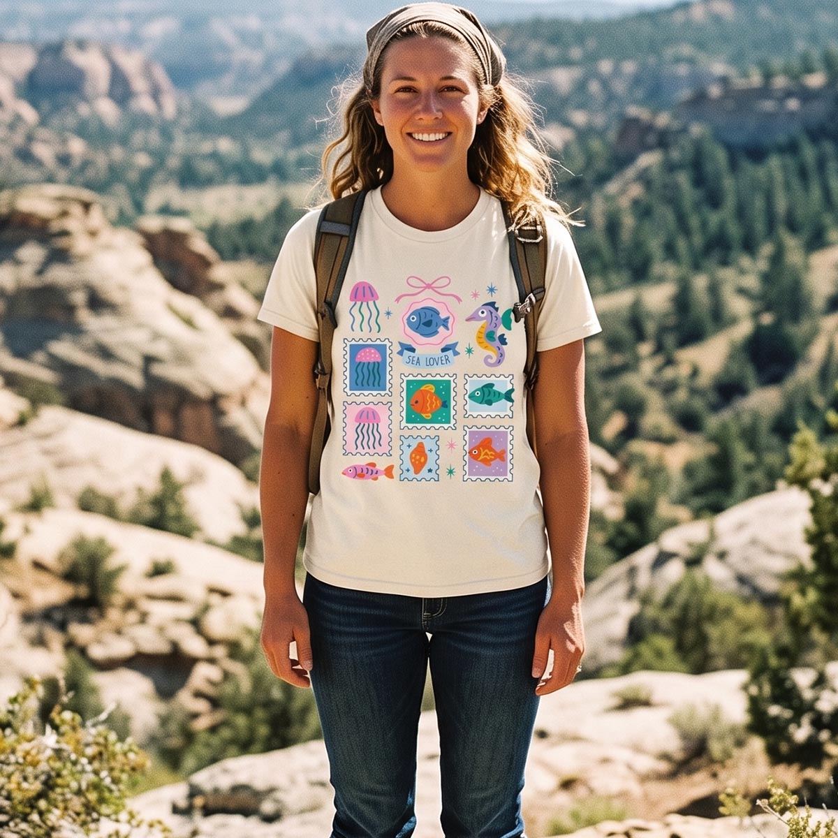 Sea Lover Stamp Ocean Animal Identification Guide T-Shirt
