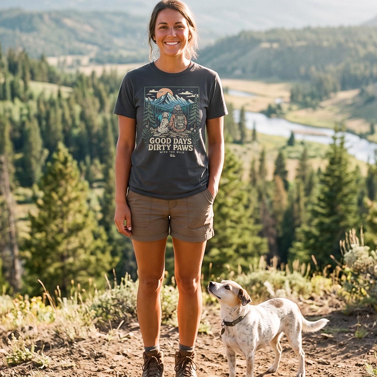 Adventure Dog & Mountain Outdoor Hiking T-Shirt