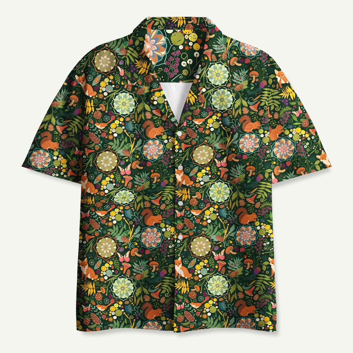 Woodland Fox & Forest Floral Hawaii Button Up Pocket Shirt