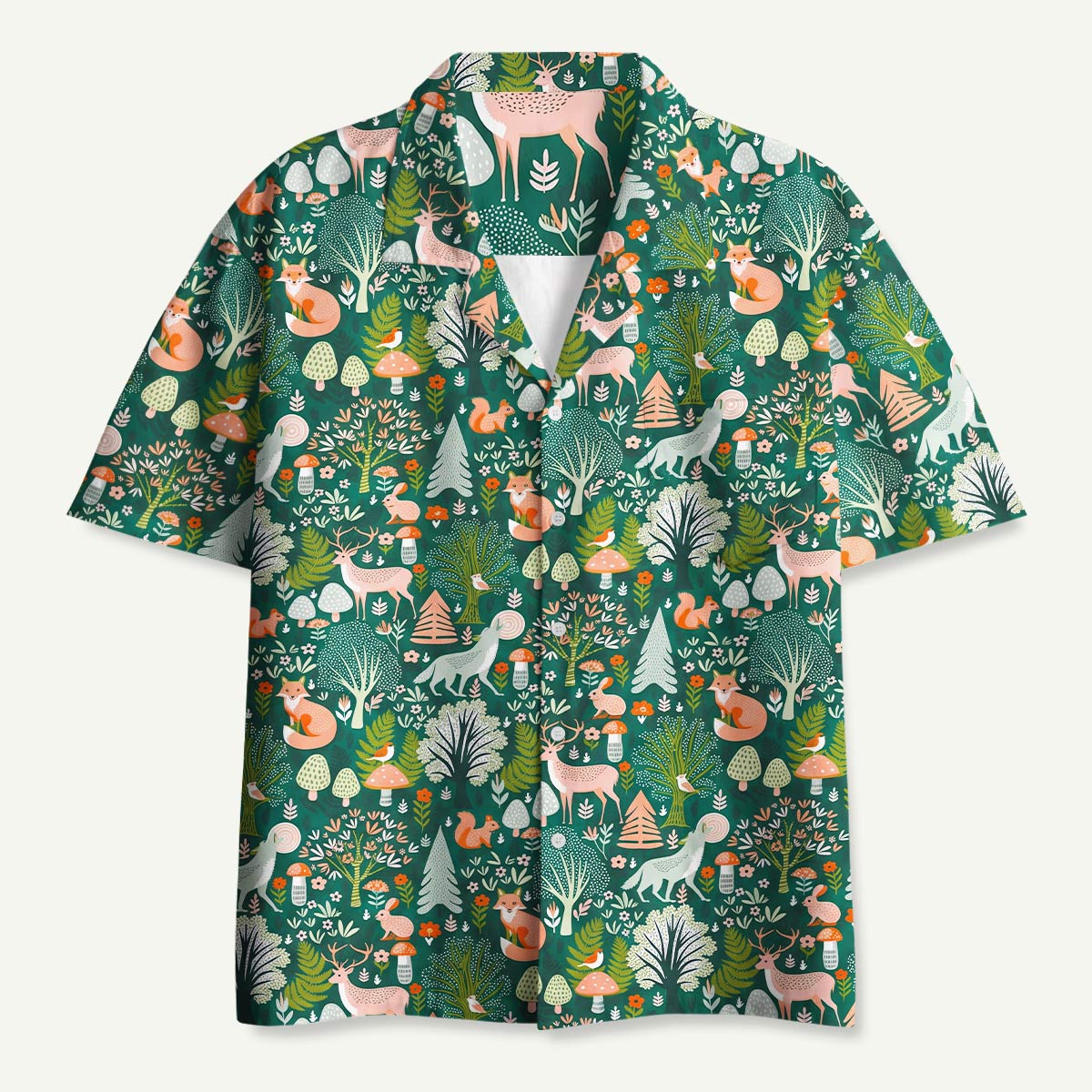 Whimsical Forest Animals Hawaii Button Up Pocket Shirt