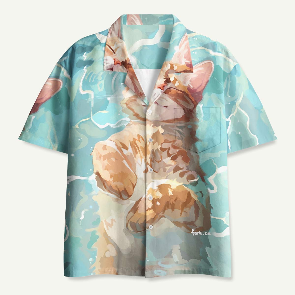 Floating Ginger Cat Hawaii Button Up Pocket Shirt