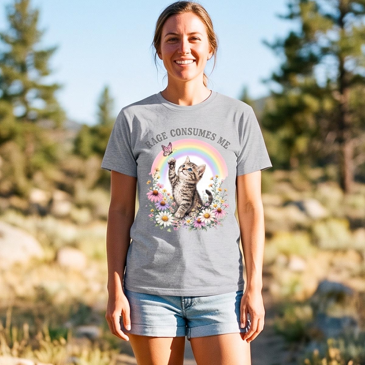 Rainbow Garden Cat T-Shirt