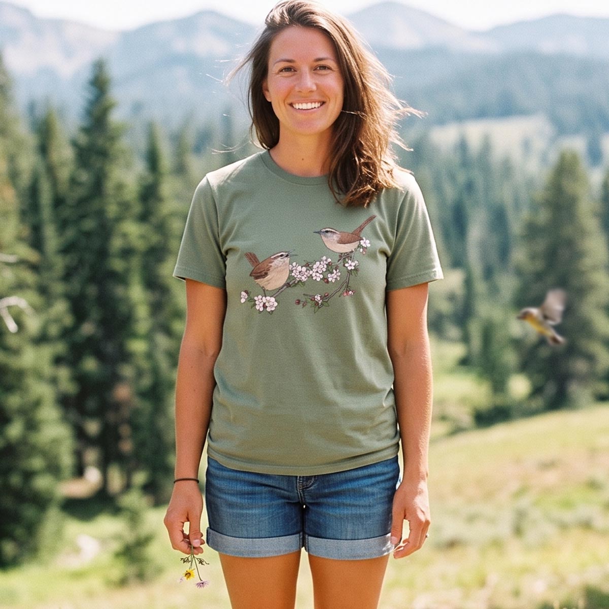 Songbirds On Blooming Branch Nature T-Shirt