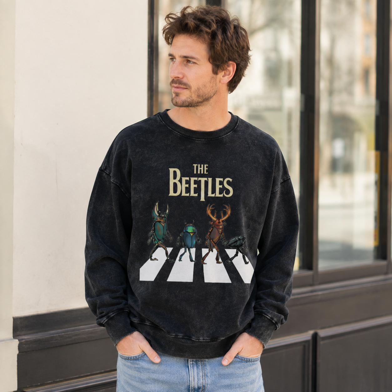 The Beetles Funny Insect Band Washed Sweatshirts