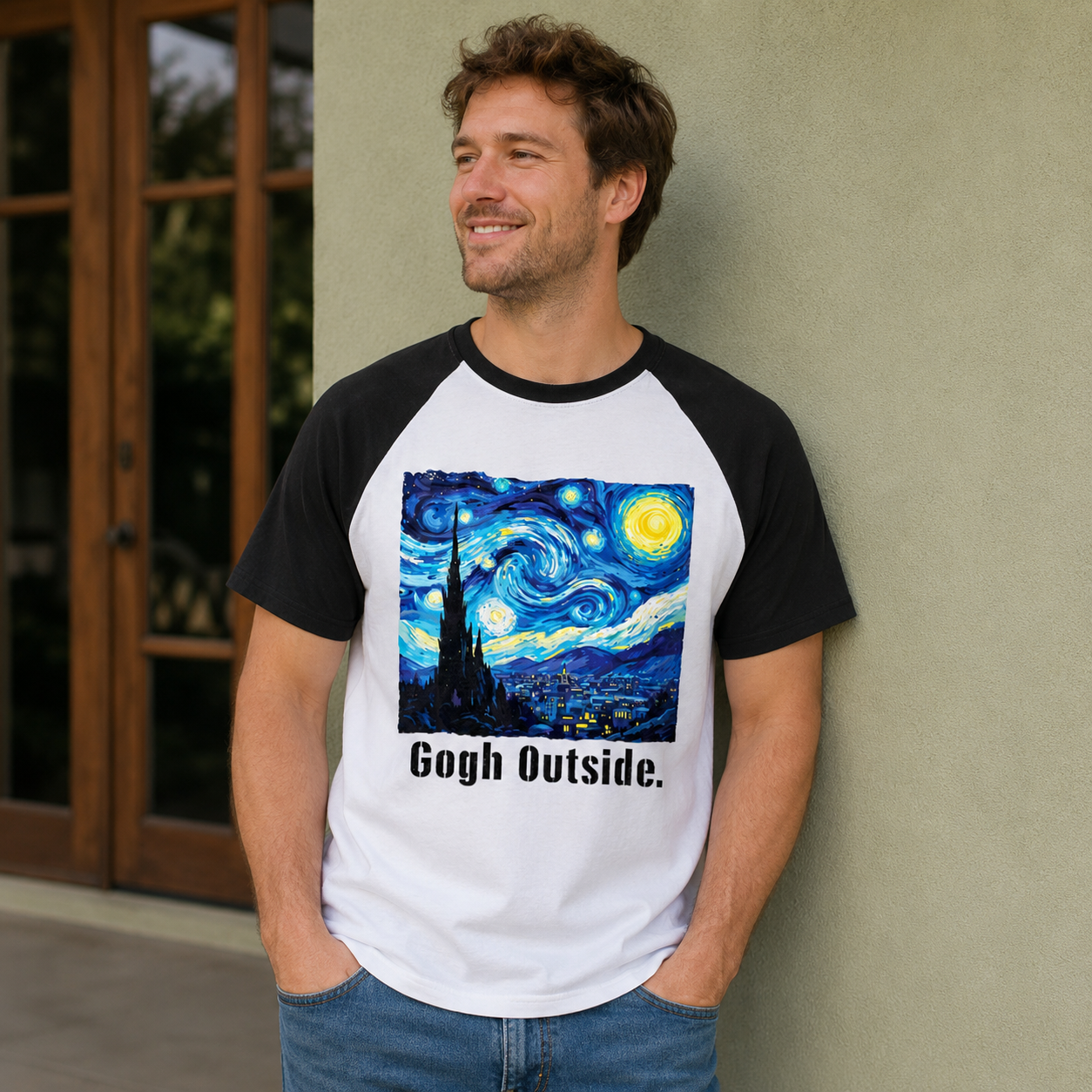 Swirl Night Sky Gogh Outside Raglan T-Shirt