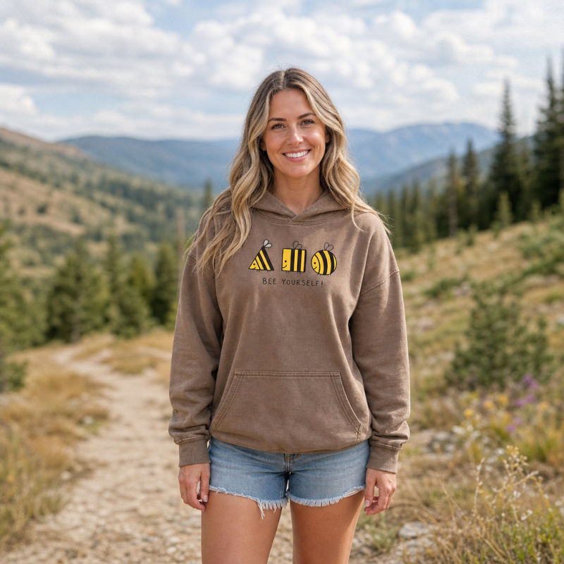 Bee Yourself Geometric Bees Washed Hoodie