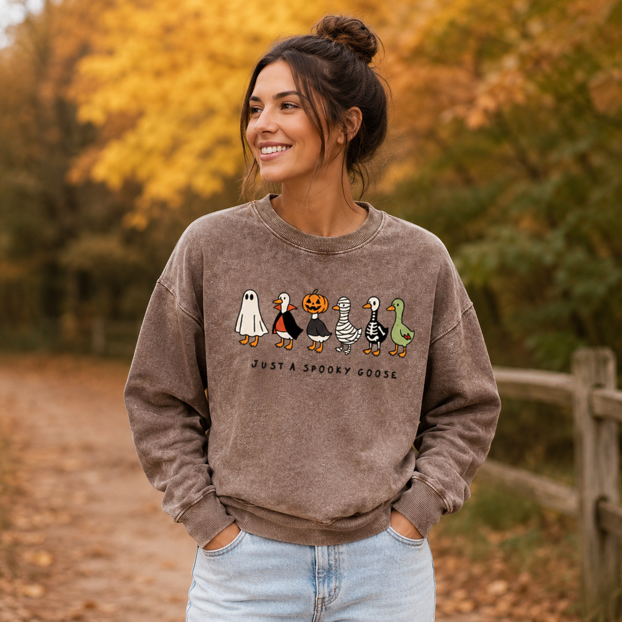 Just a Spooky Goose Costume Lineup Washed Sweatshirts