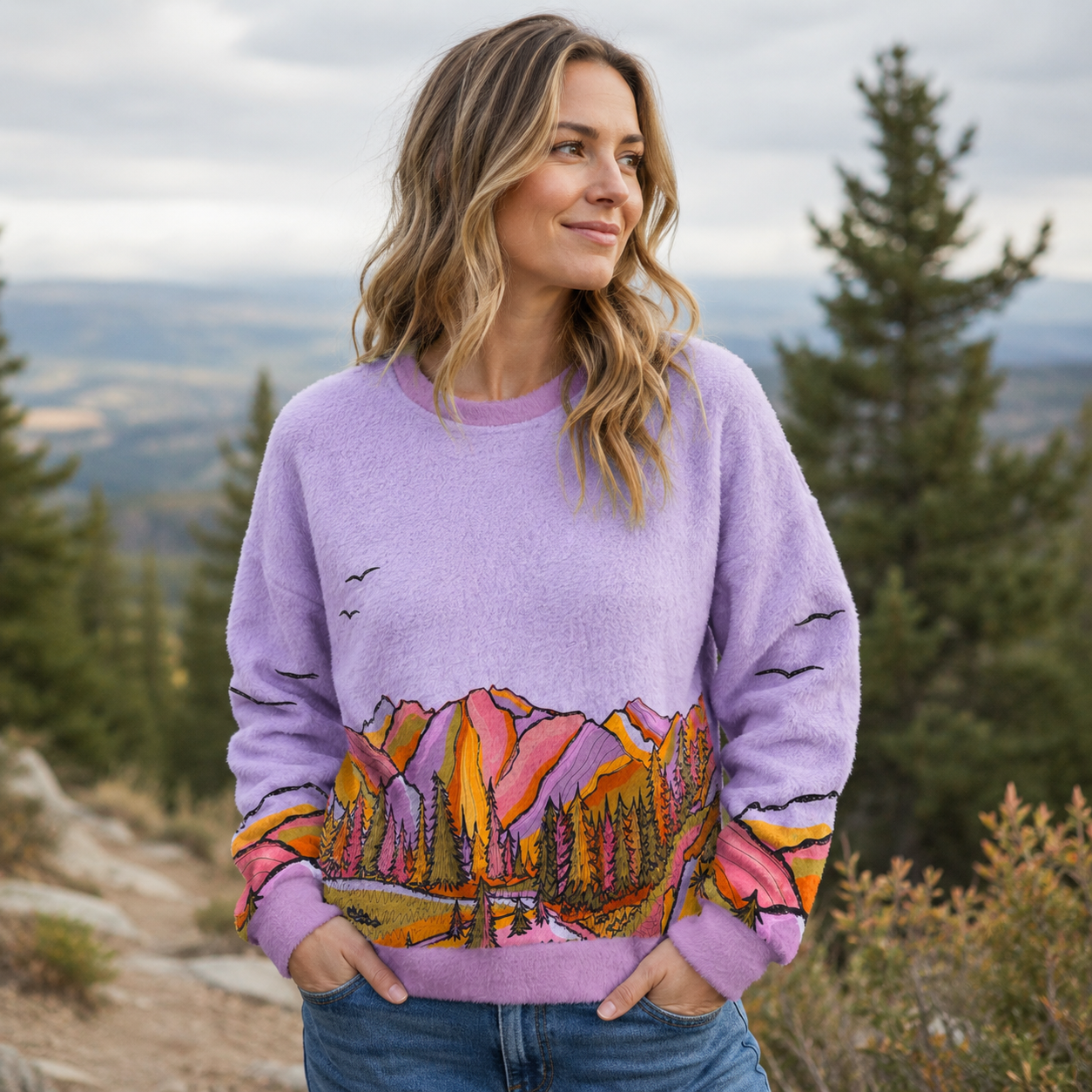Sunset Peaks in Color Ugly Fuzzy Fleece Sweatshirt