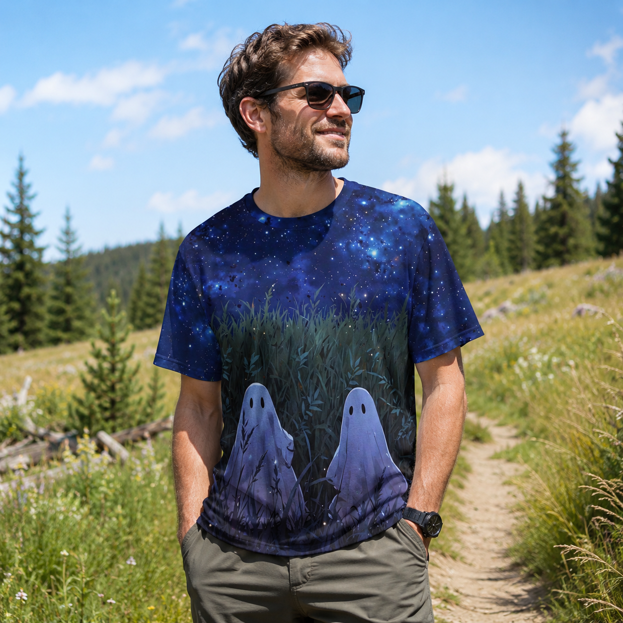 Starlit Ghost Meadow Night Scene Premium Pure Cotton Tee