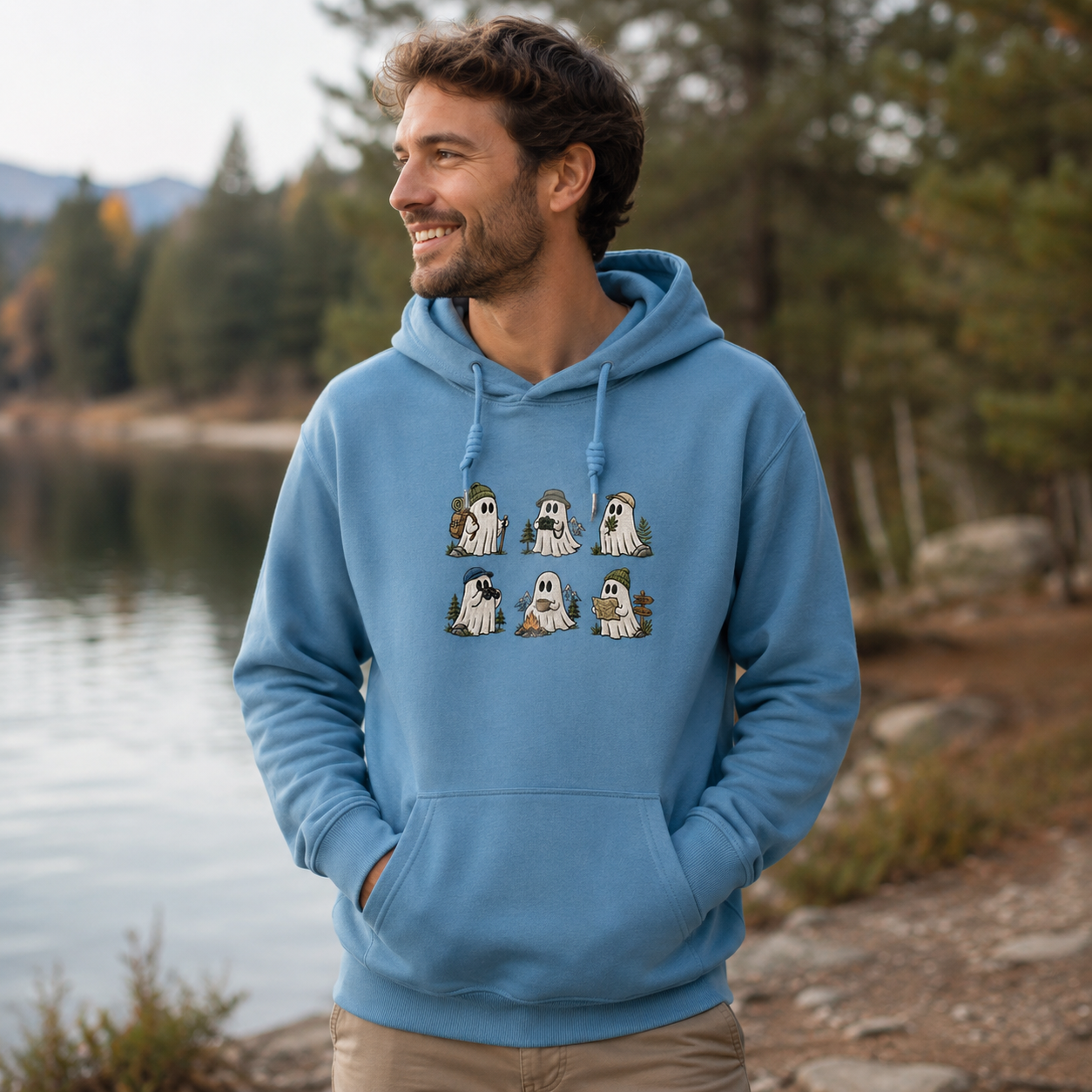 Costumed Ghosts Embroidered Cotton Hoodie
