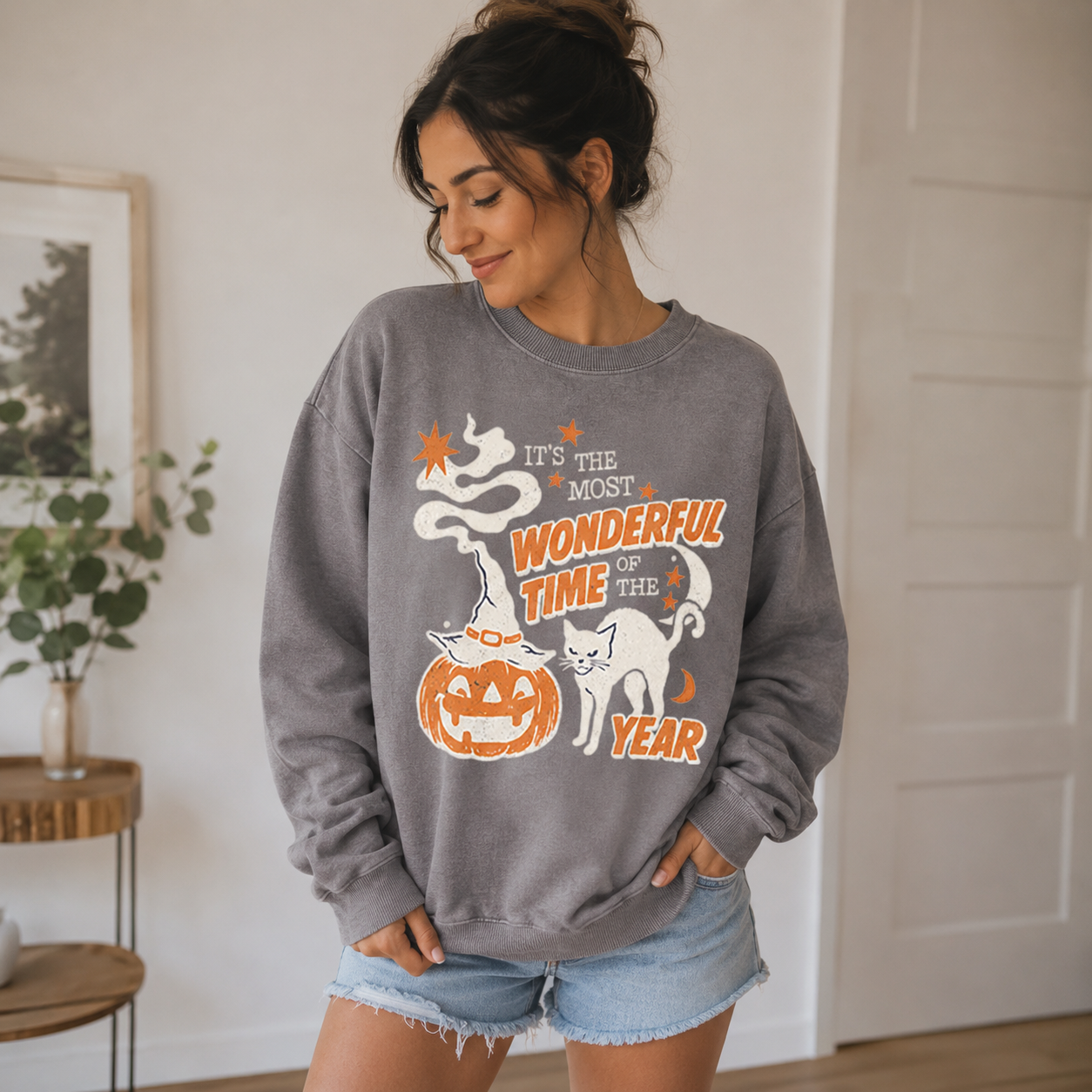 Pumpkin Cat Most Wonderful Washed Sweatshirts