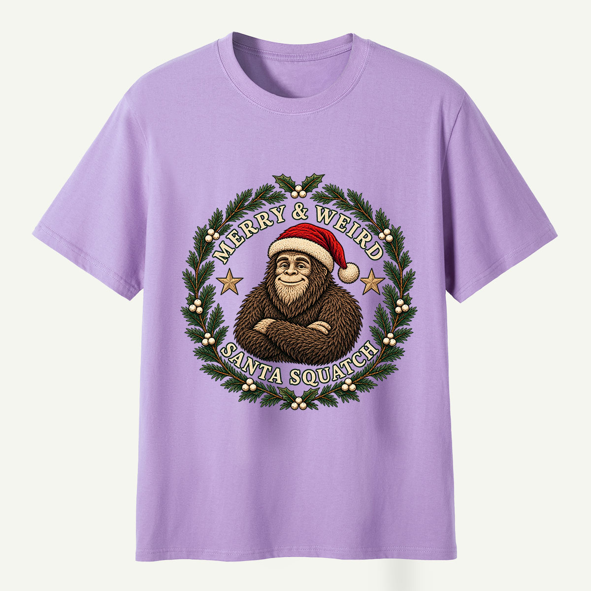 Merry And Weird Santa Squatch Christmas Wreath T-Shirt