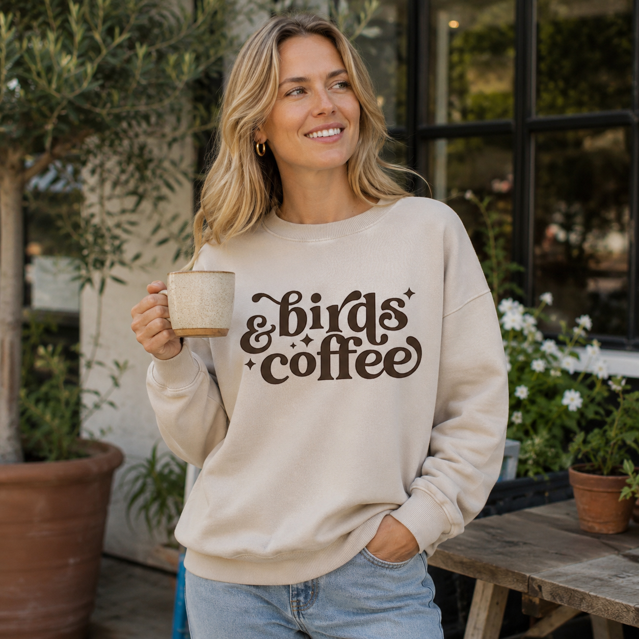 Birds & Coffee Please Washed Sweatshirts