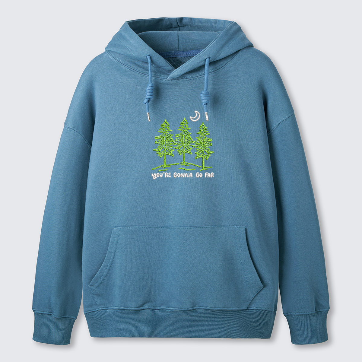 Three Trees Nature Quote Embroidered Cotton Hoodie
