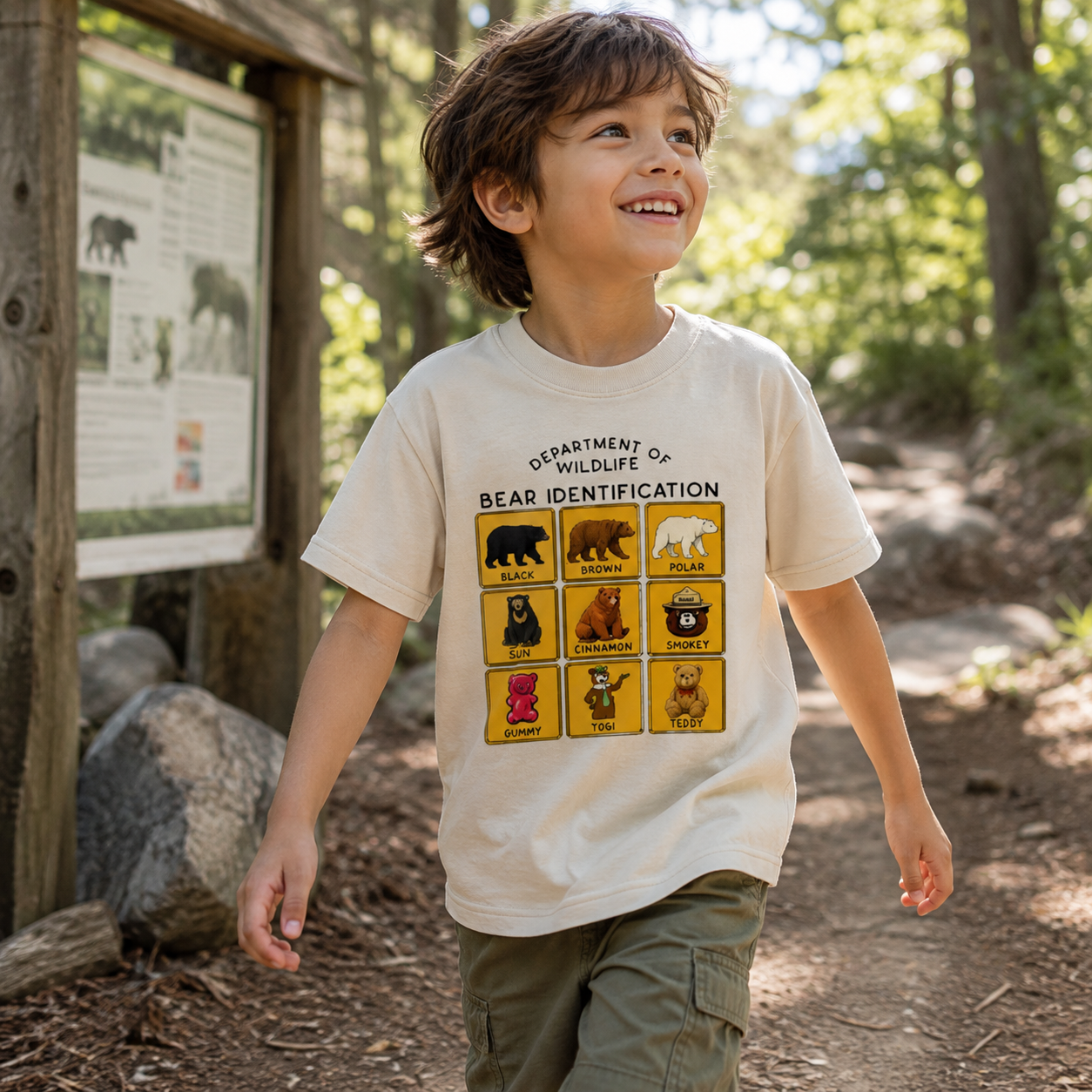 Department of Wildlife Bear Identification Kids Washed T-Shirt