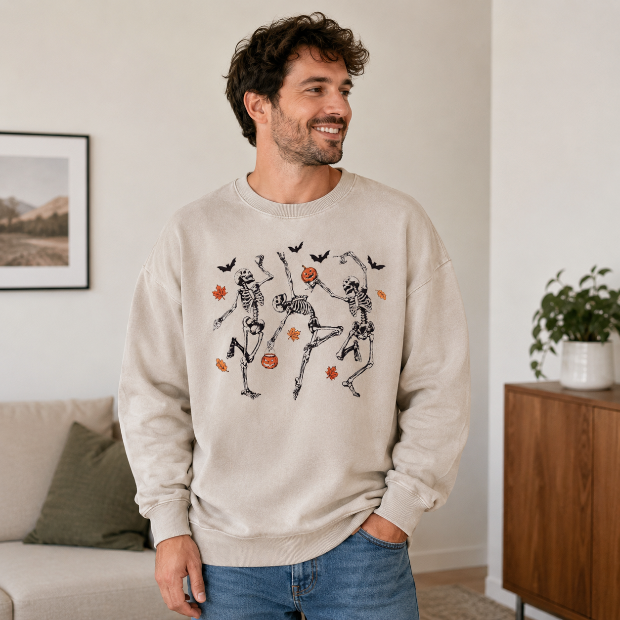 Dancing Skeletons Leaves Washed Sweatshirts