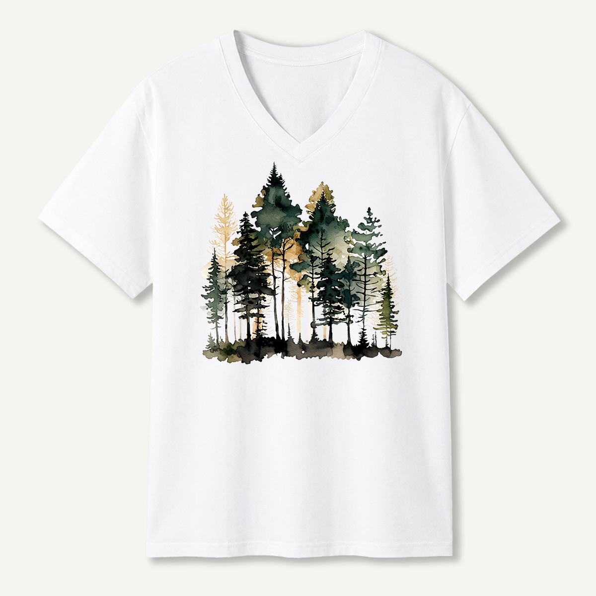Watercolor Pine Forest Landscape V-neck T-Shirt