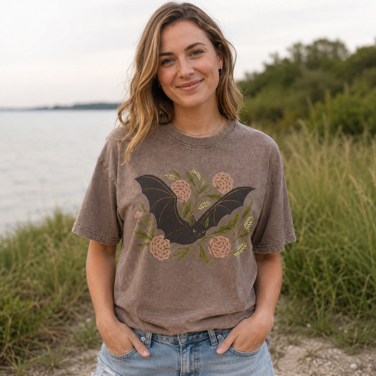 Bat in Bloom Washed T-Shirt