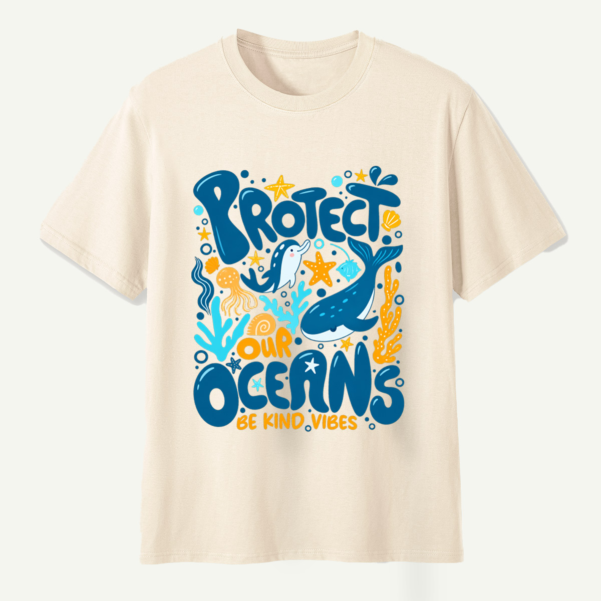 Protect Our Oceans Be Kind Vibes Whale Dolphin Coral T-Shirt