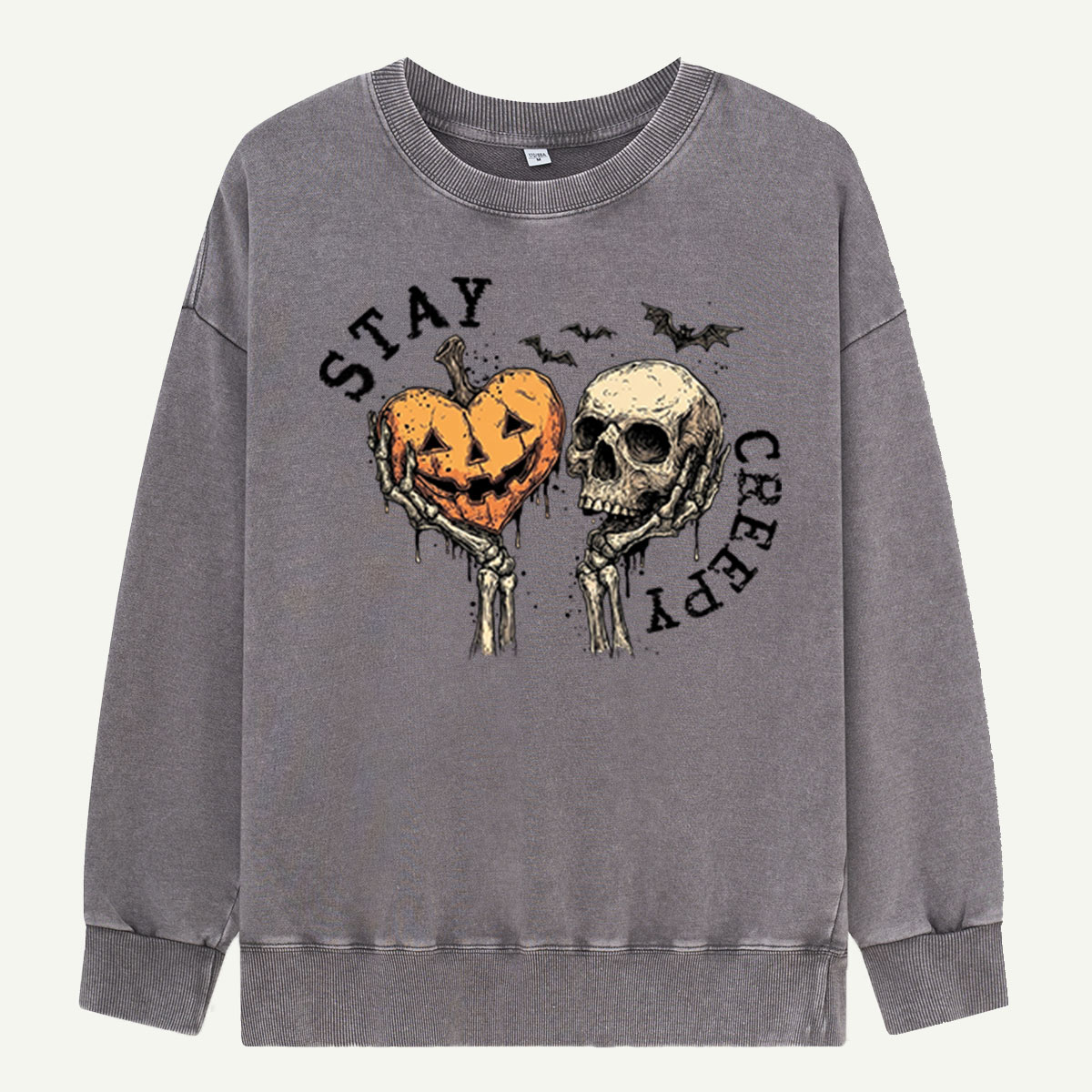 Stay Creepy Skull Pumpkin Washed Sweatshirts