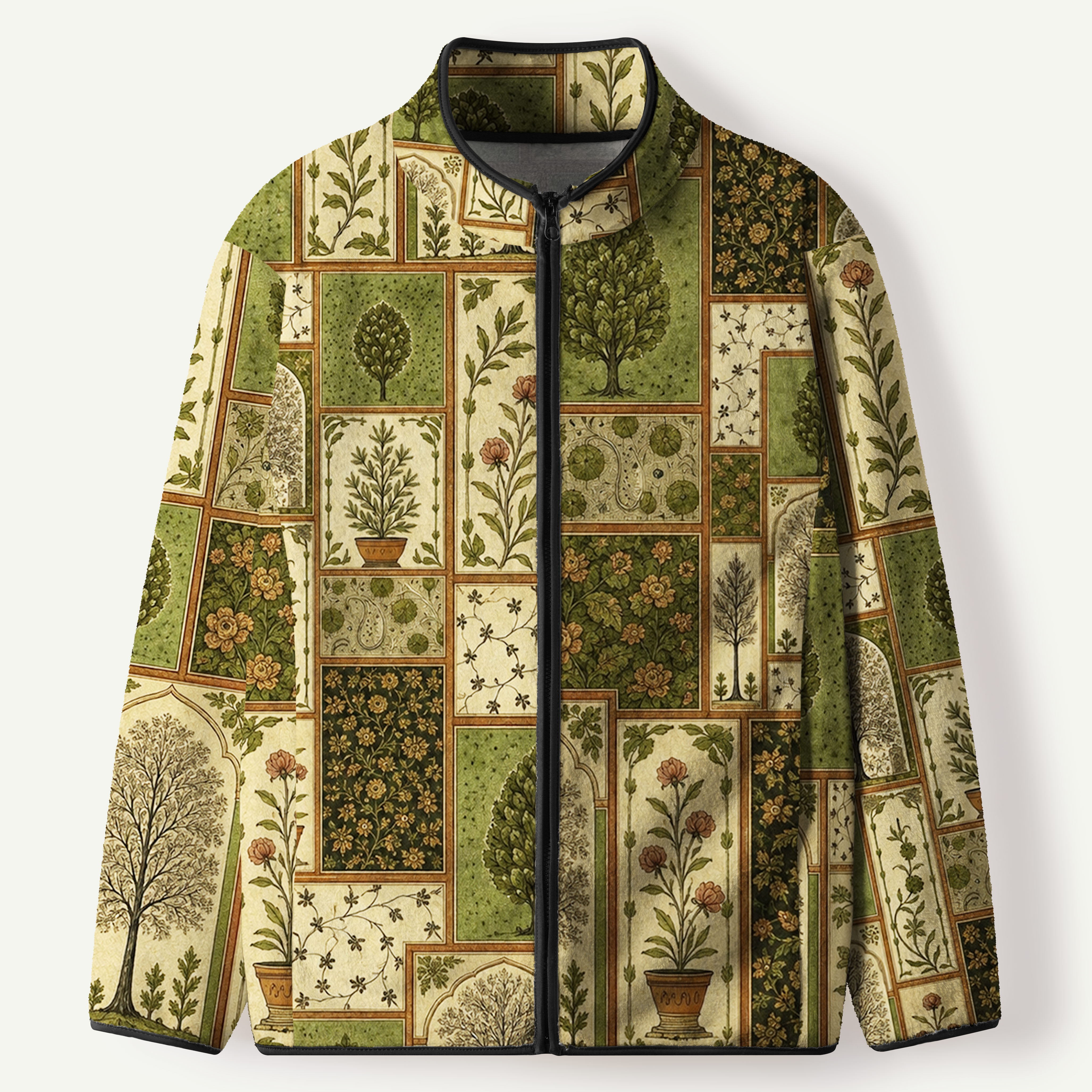 Vintage Botanical Tree Collage Women's Flannel Zip Front Cardigan