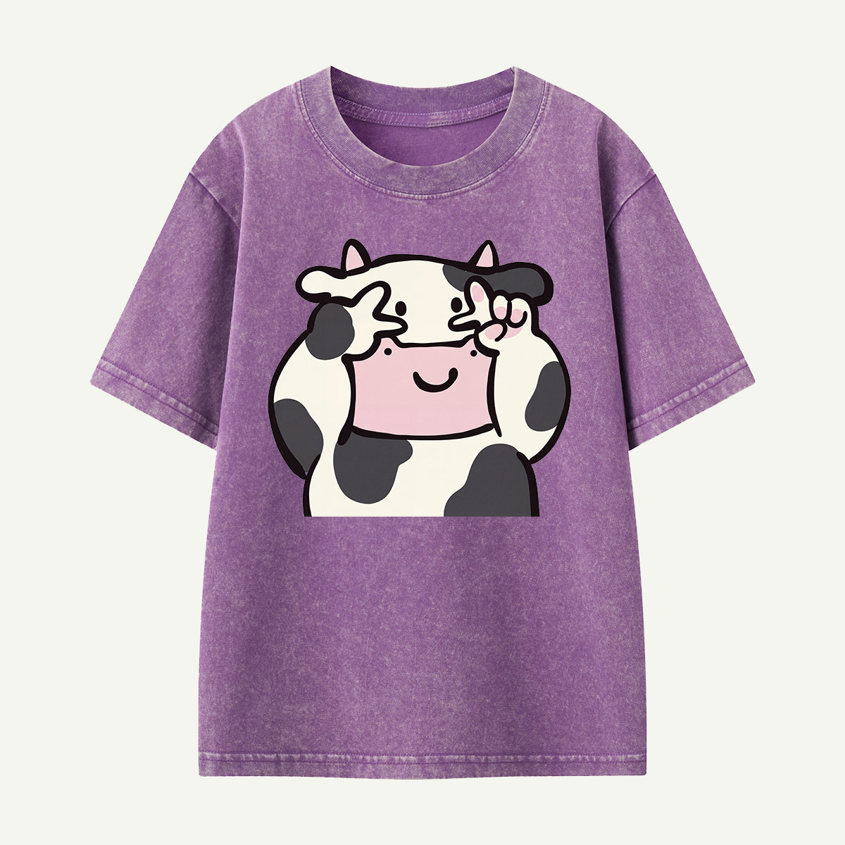 Peekaboo Cow Cute Cartoon Kids Washed T-Shirt