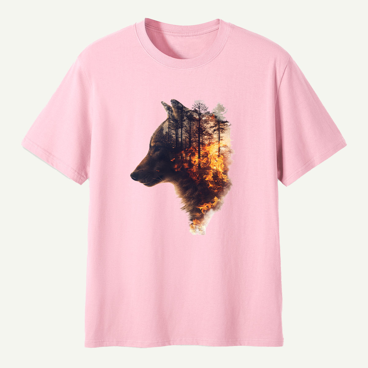 Wolf Forest Fire Double Exposure T-Shirt