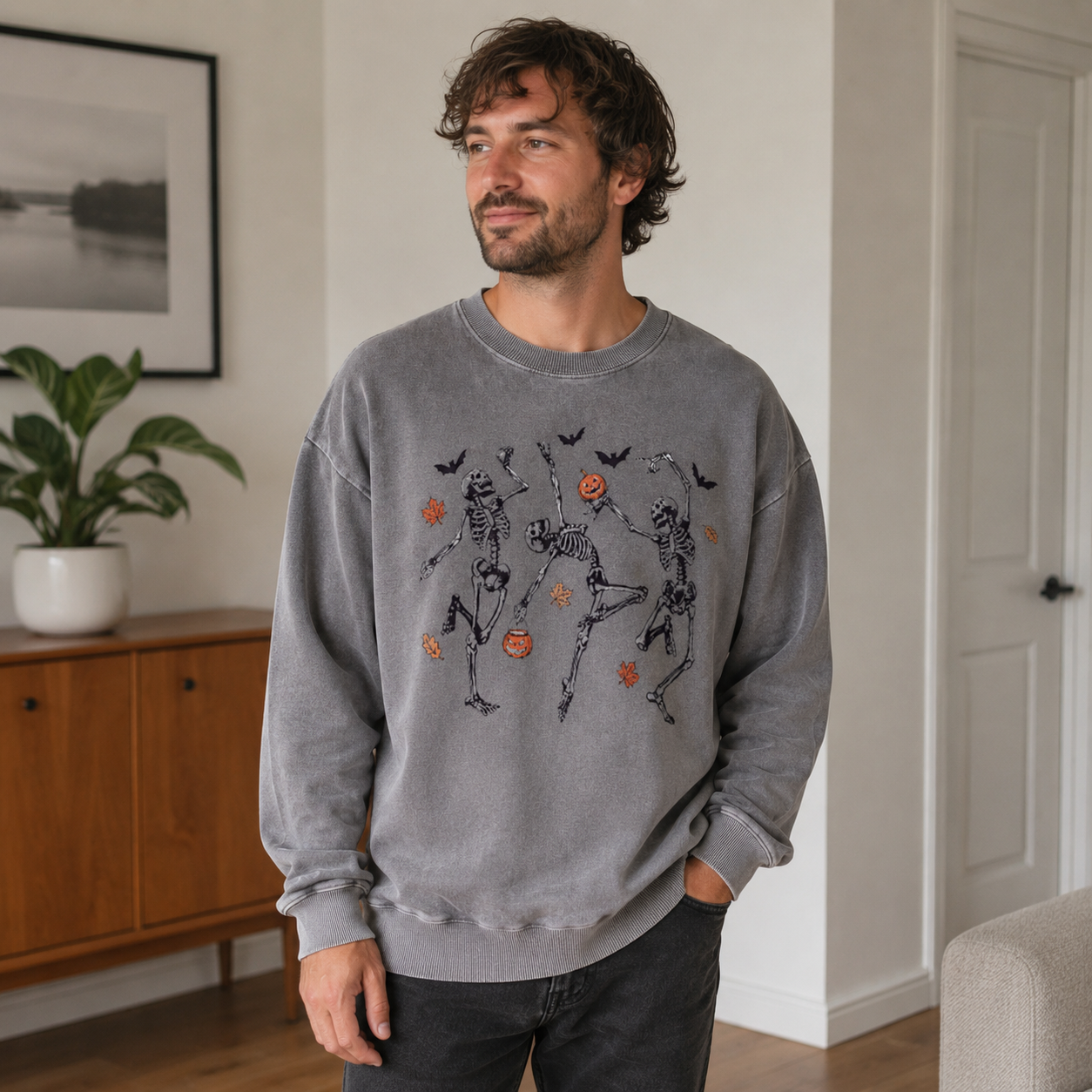 Dancing Skeletons Leaves Washed Sweatshirts