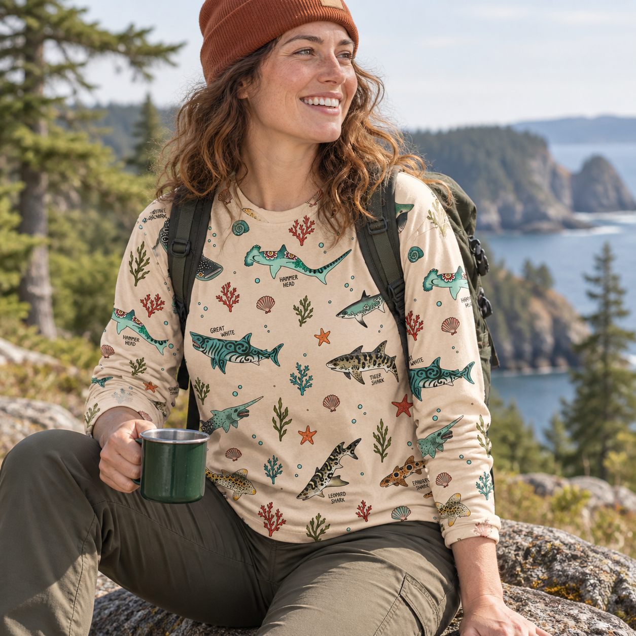 Prehistoric Sea Creatures Fossil Pattern Premium Pure Cotton Long Sleeves