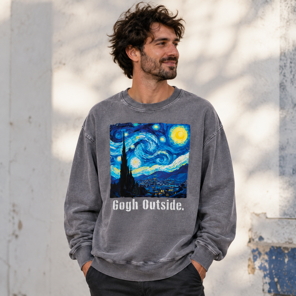 Swirl Night Sky Gogh Outside Washed Sweatshirts