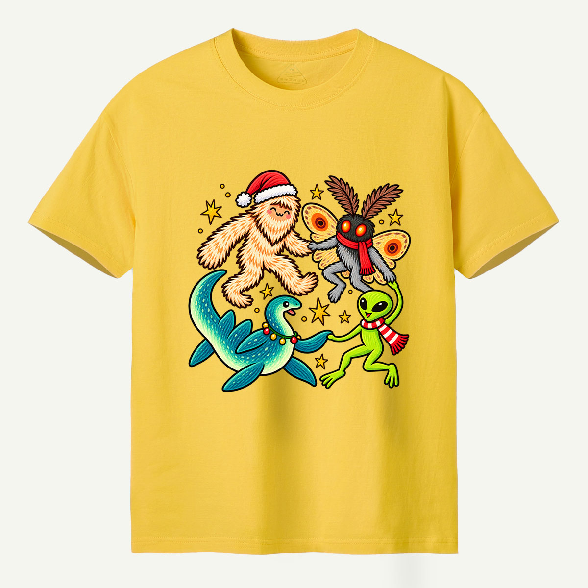 Christmas Cryptid Party Bigfoot Mothman Nessie And Alien T-Shirt