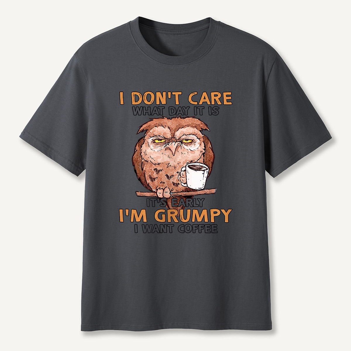 Grumpy Owl I Want Coffee Morning T-Shirt