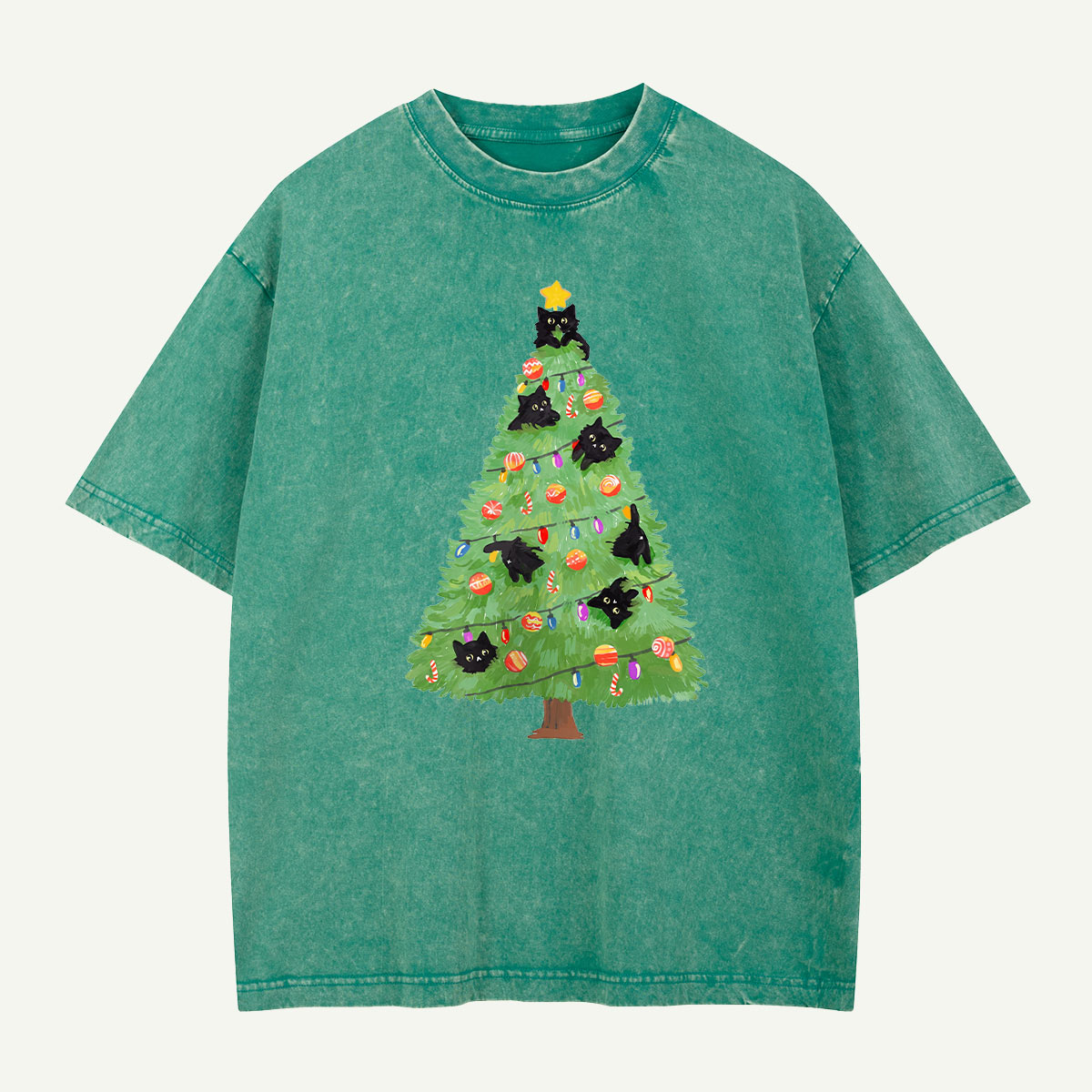 Cats in the Christmas Tree Washed T-Shirt